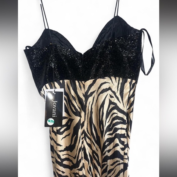 Jovani Black & Cream Zebra-Print Maxi Dress with Sparkle Bodice - Picture 4 of 6